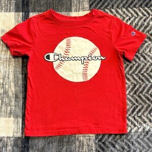 Champion Kids Red Tee with Baseball Design